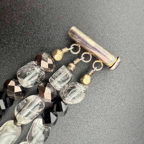 Multistrand Rutile Quartz & Glass Bead Bracelet 925 Sterling Silver Toggle Clasp - Picture 5 of 8